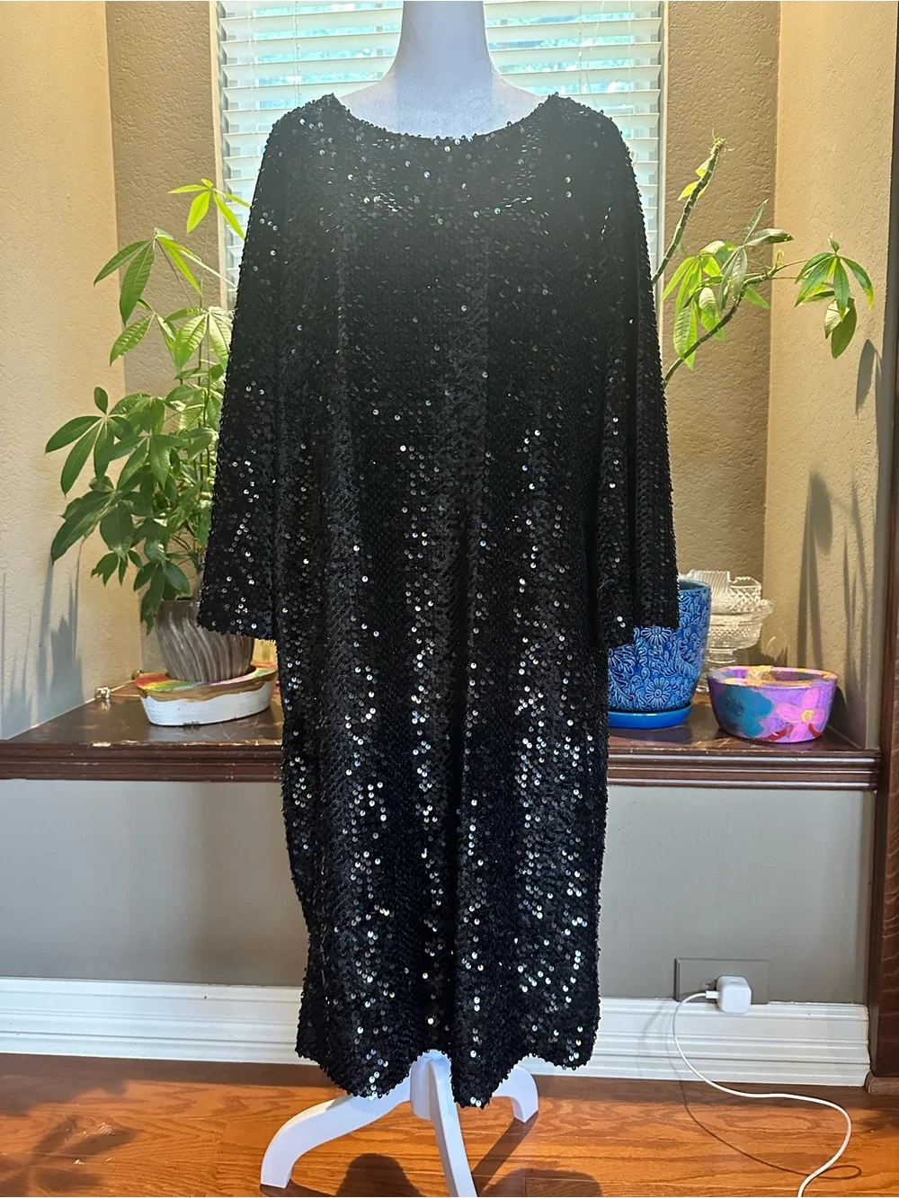 Chico’s Black Sequin Dress Oversized Party Cocktail